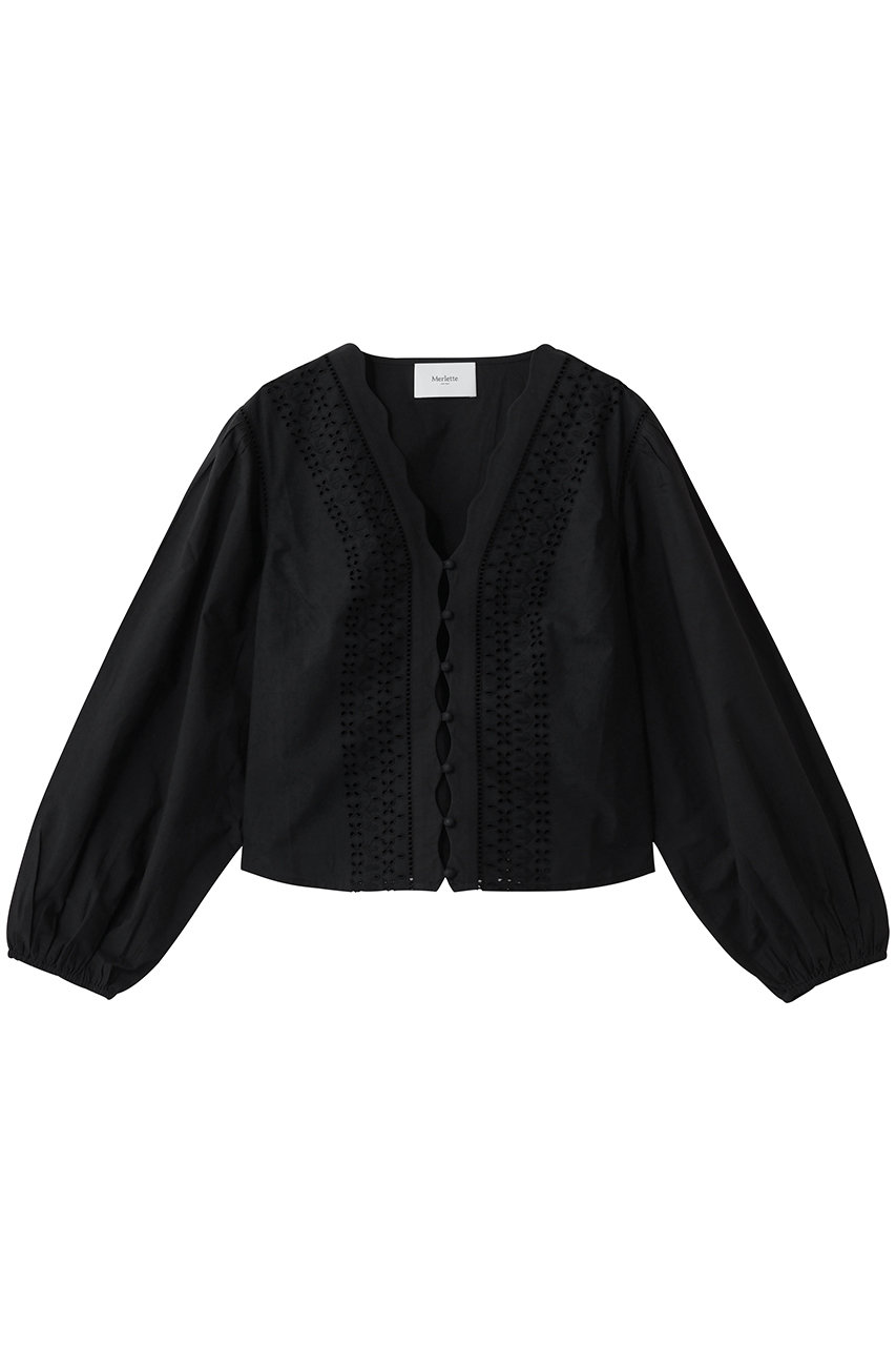マーレット/MerletteのEVA アイレットレース Vネックボタンブラウス(ブラック/4310700036)