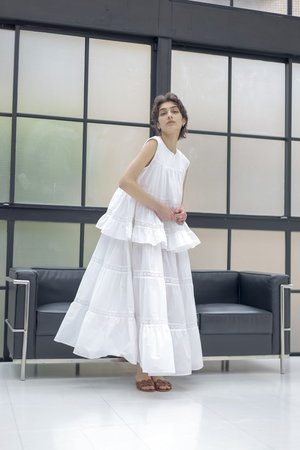 マーレット/MerletteのQUAI レーストリム ノースリーブティアードブラウス(110400/110401)