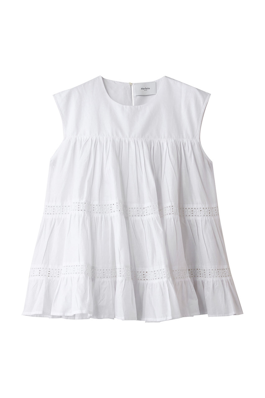 マーレット/MerletteのQUAI レーストリム ノースリーブティアードブラウス(ホワイト/4310700044)