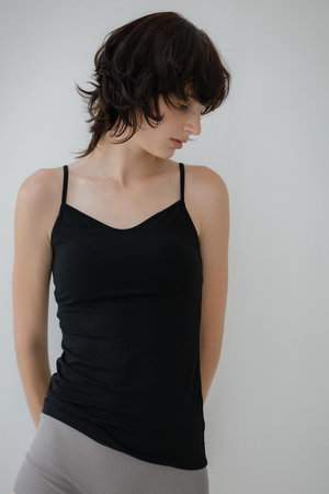 Sacre サクレ カップ付きタンクトップ M ブラック モカグレー 2枚セット Sacre サクレ カップ付きタンクトップ M ブラック モカグレー 2