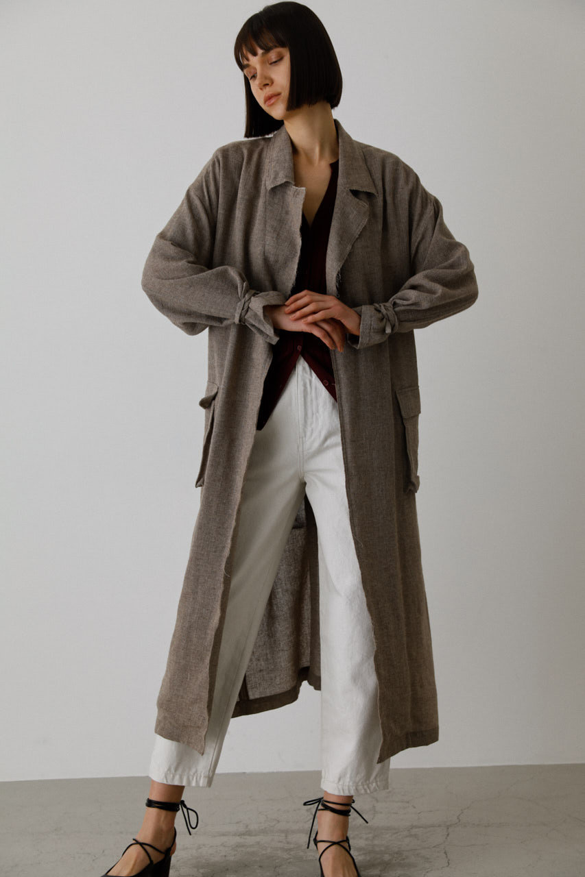 Wool linen maxi trench coat/トレンチコート