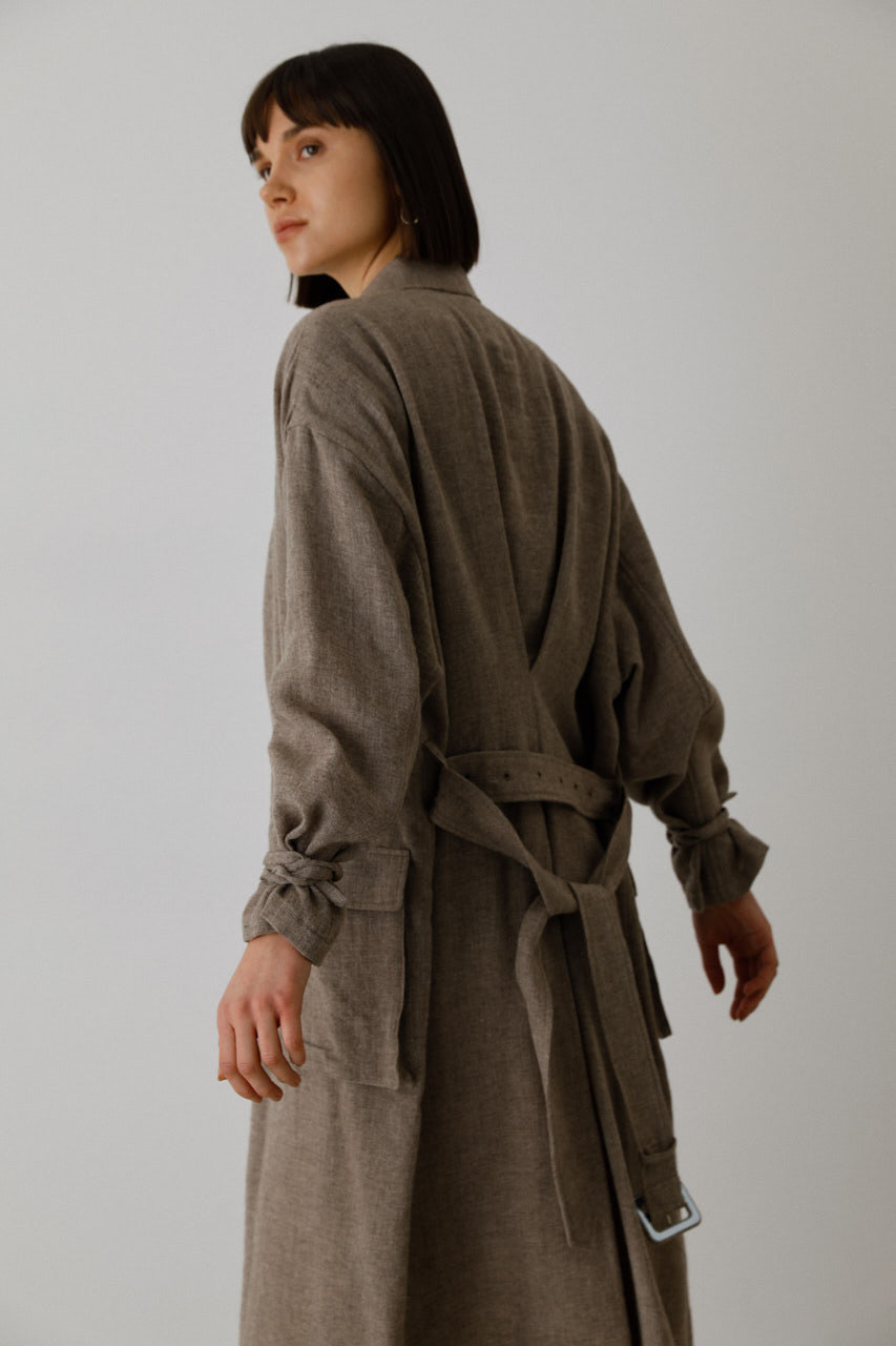 RIM.ARK(リムアーク)｜Wool linen maxi trench coat/トレンチコート