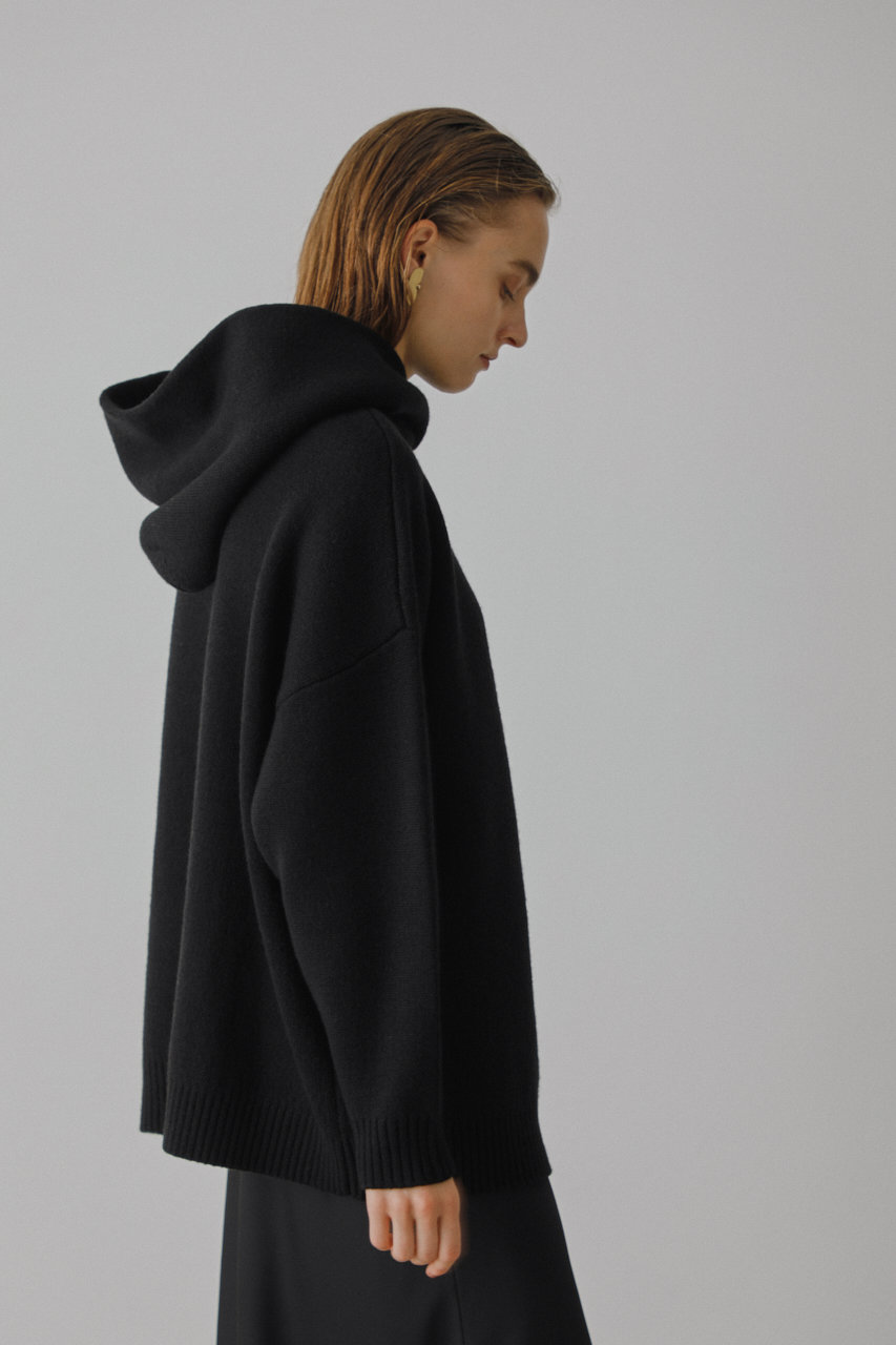 High neck knit hoodie/ニットパーカー