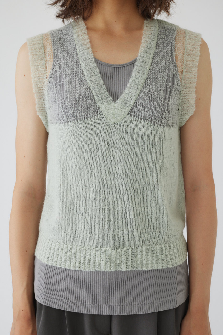 リムアーク/RIM.ARKのMohair mix minimum knit vest/ニットベスト(ライトグリーン/460HAS70-0981)