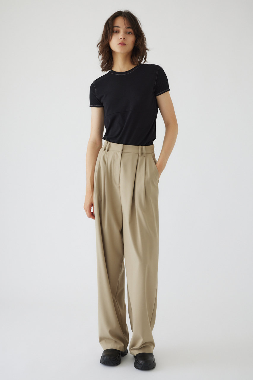 リムアーク/RIM.ARKの【8/7 10:00販売開始】W tack wide slacks/スラックス/パンツ(ライトベージュ/460HAL31-1401)