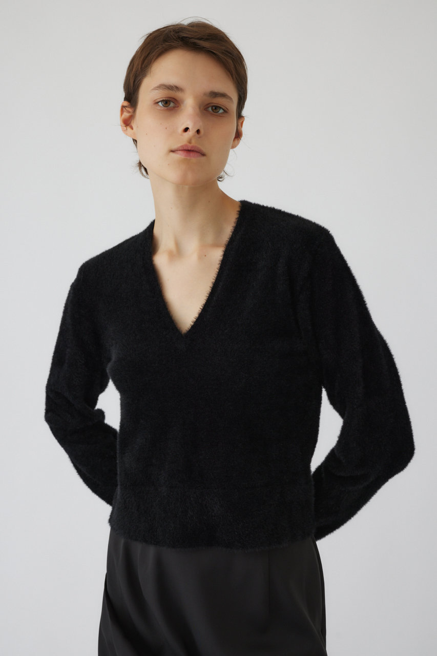 RIM.ARK(リムアーク)｜Shaggy v neck knit tops/ニット/ブラック の通販｜ELLESHOP・(エル・ショップ)