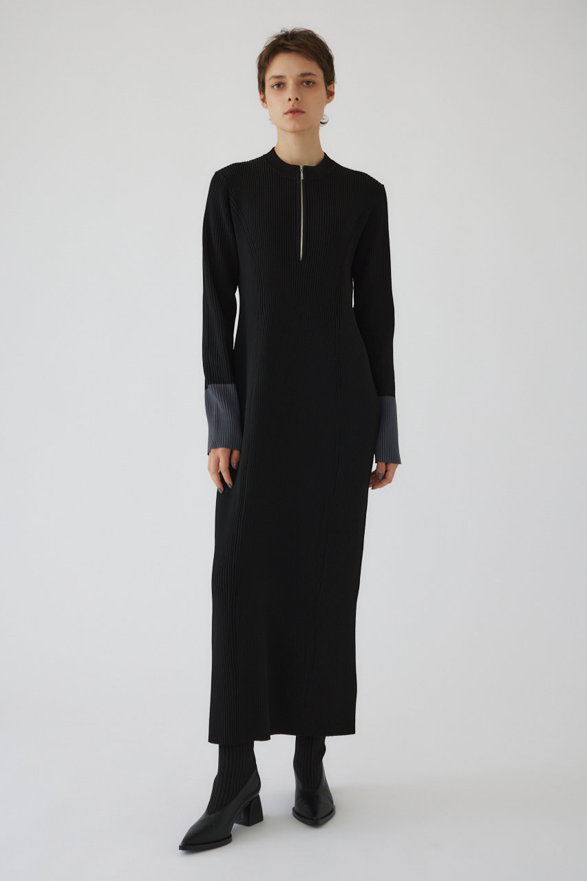 新作　Zip up cocoon OP ブラック　ニットワンピース　ロング　38 新作Zip up cocoon OP ブラックニットワンピースロング