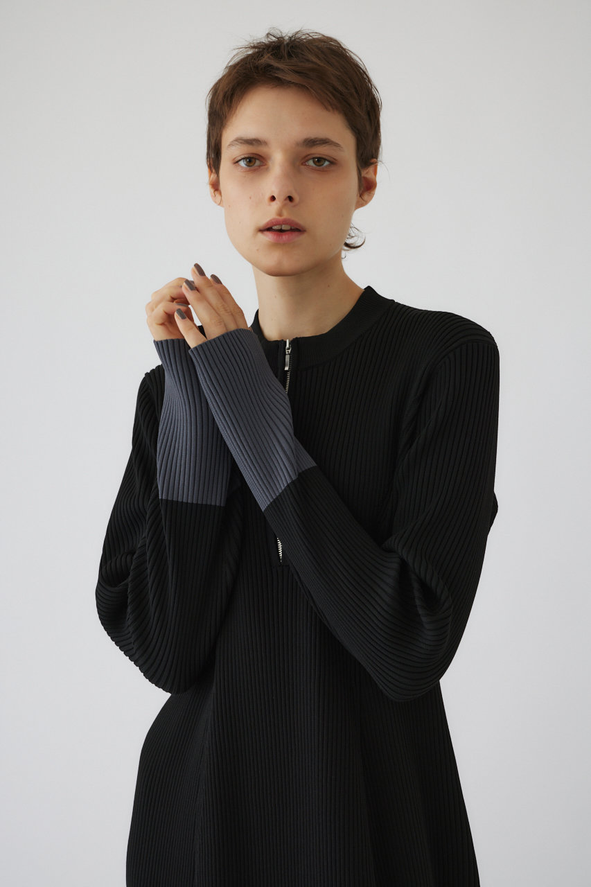 新作Zip up cocoon OP ブラックニットワンピースロング