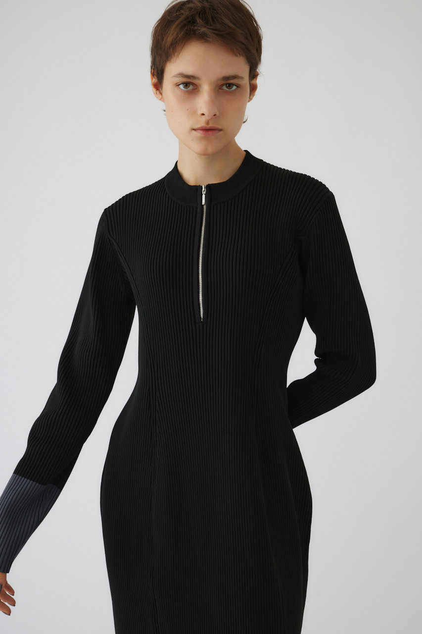 新作Zip up cocoon OP ブラックニットワンピースロング