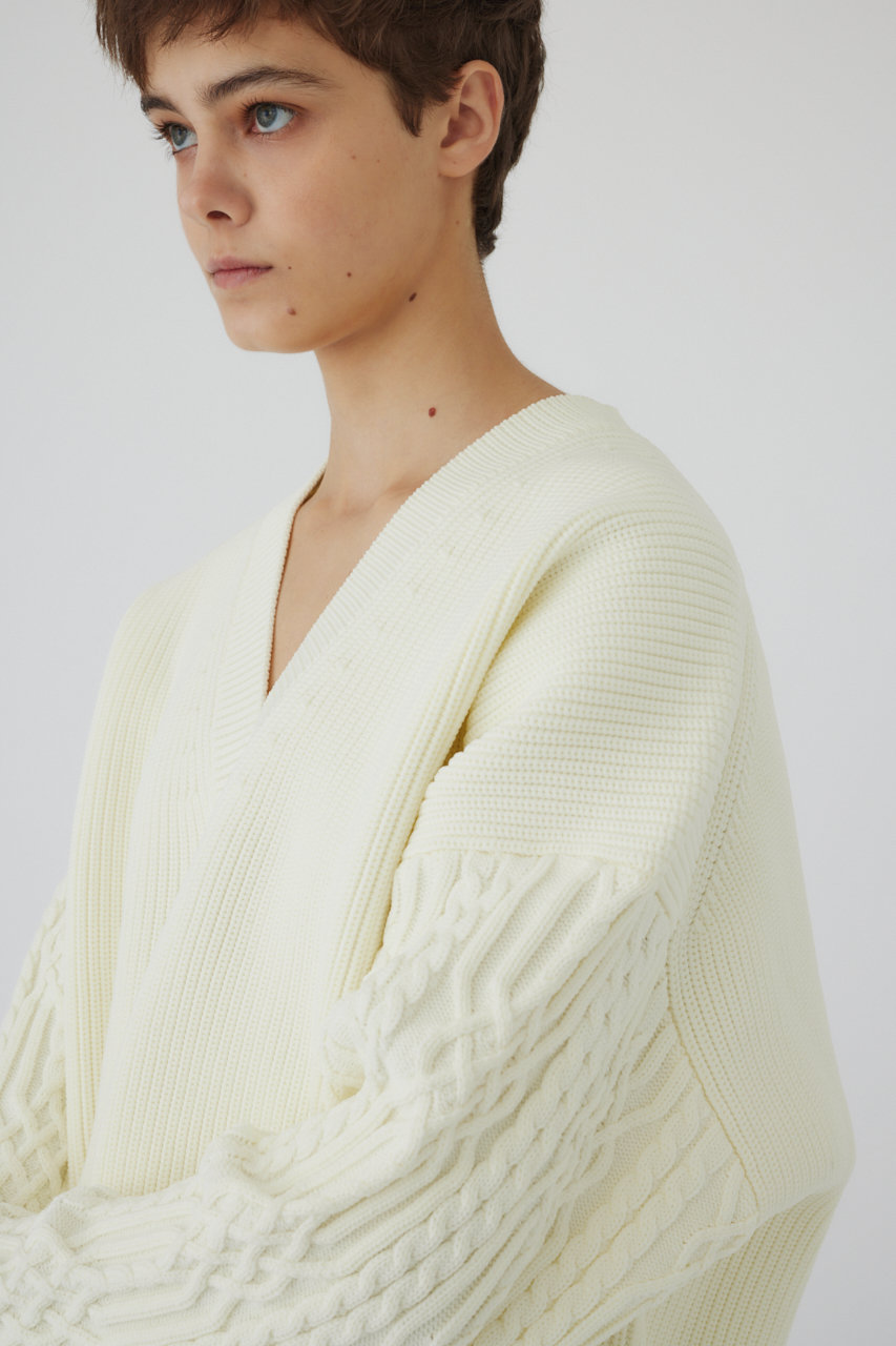 RIM.ARK(リムアーク)｜Cable sleeve knit tops/トップス/ホワイト の
