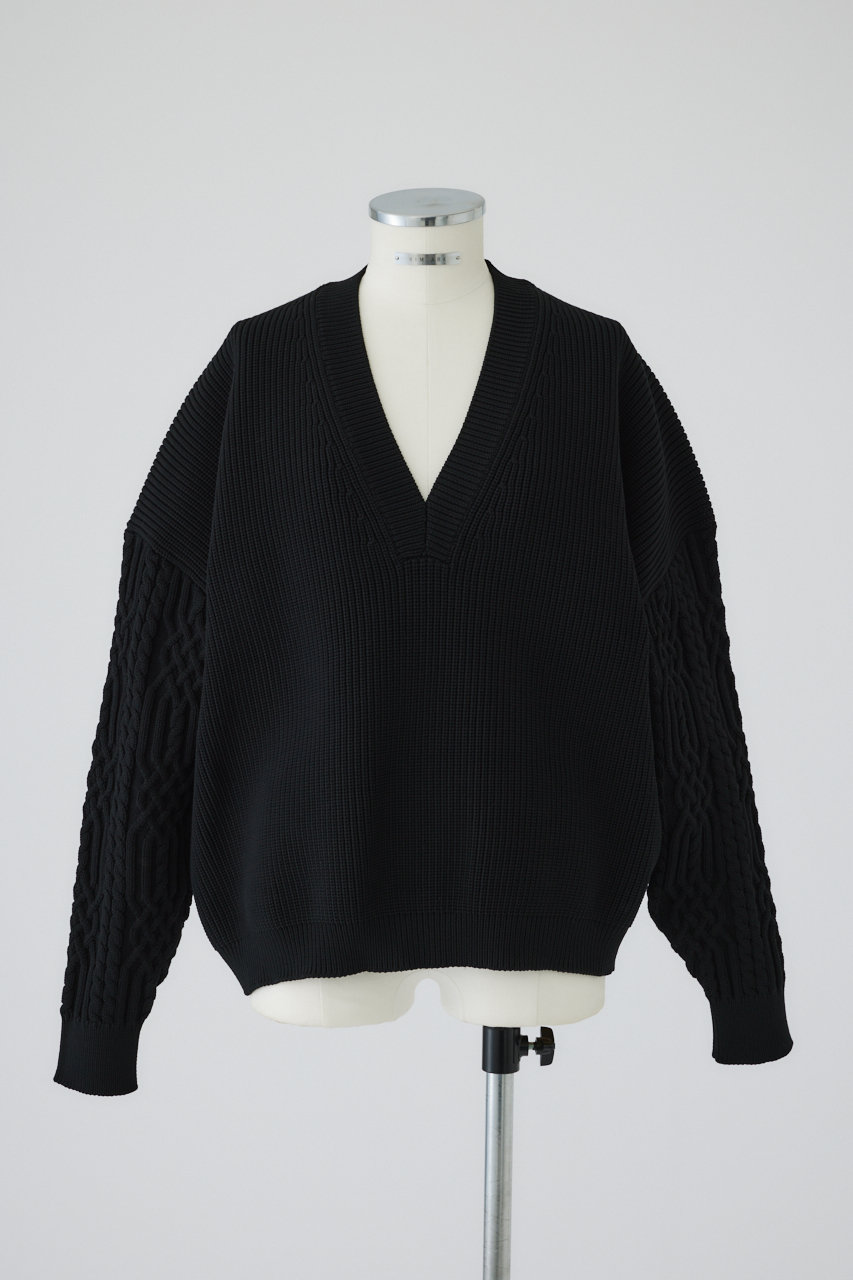 Cable sleeve knit tops/トップス