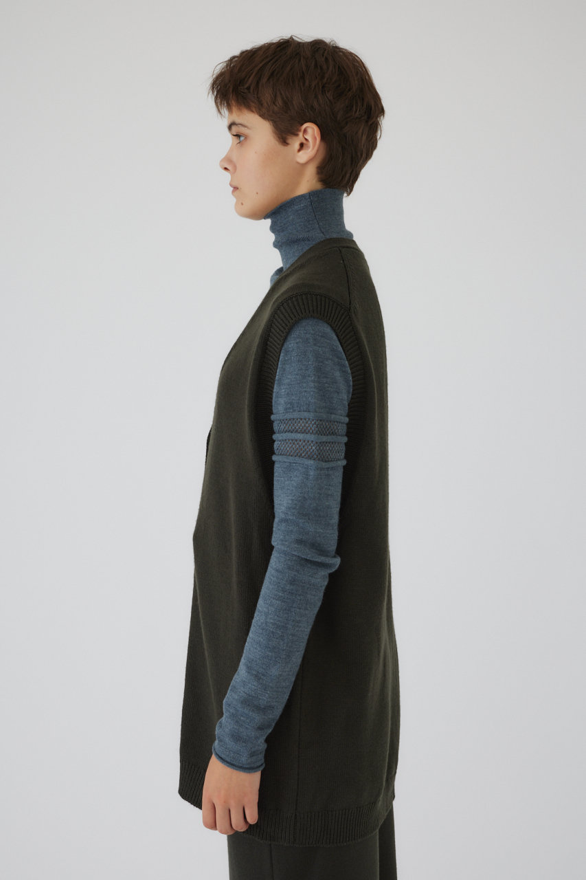 RIM.ARK(リムアーク)｜4type long knit vest/ベスト/ダークグリーン の