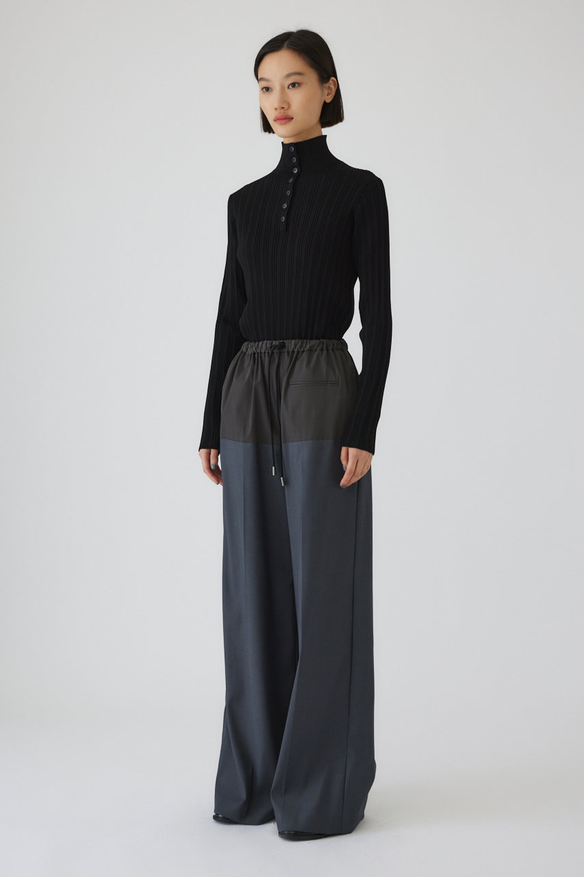 RIM.ARK(リムアーク)｜Open collar rib knit tops/トップス/ブラック