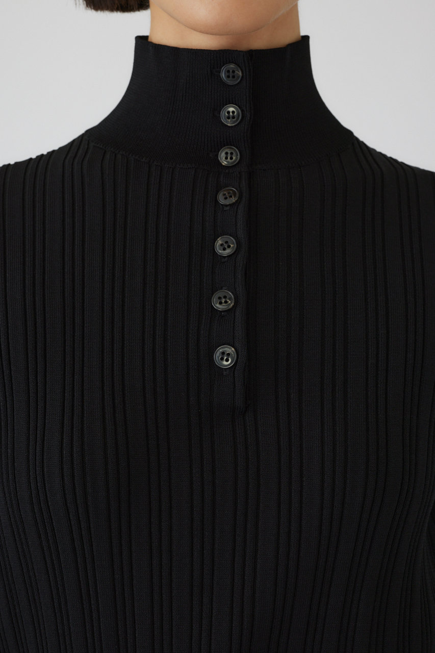 RIM.ARK(リムアーク)｜Open collar rib knit tops/トップス/ブラック