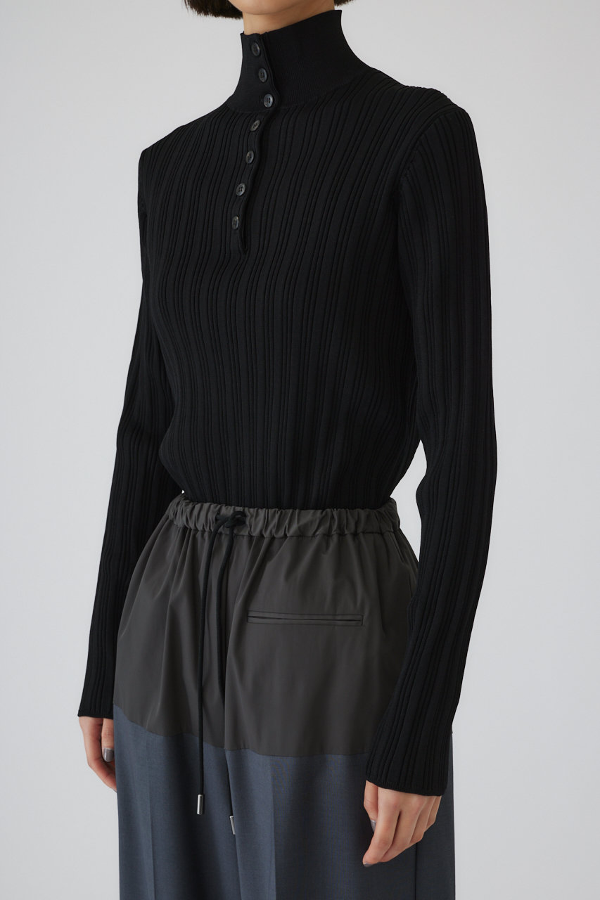 RIM.ARK(リムアーク)｜Open collar rib knit tops/トップス