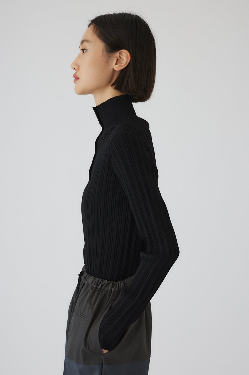 RIM.ARK(リムアーク)｜Open collar rib knit tops/トップス/ブラック
