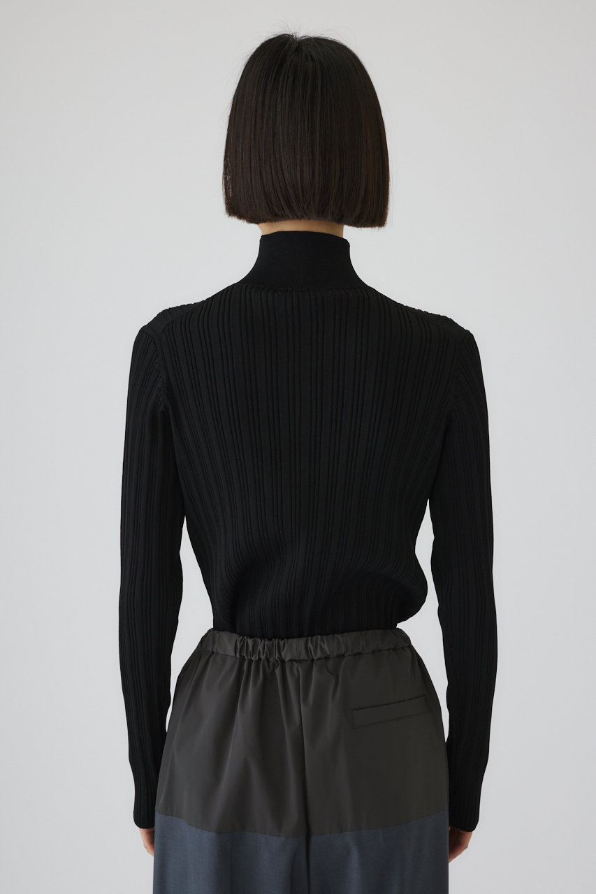 リムアークOpen collar rib knit tops ブラック Open collar rib knit tops オープンカラーリブニットトップス