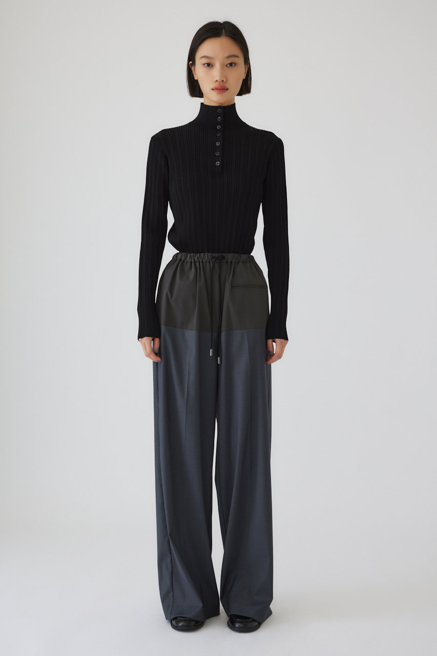 RIM.ARK(リムアーク)｜Open collar rib knit tops/トップス/ブラック