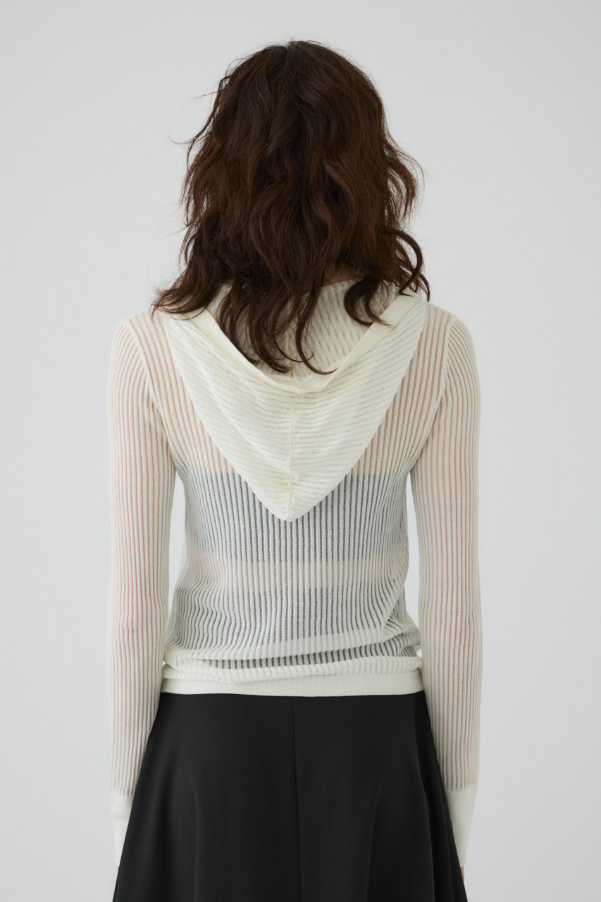 RIM.ARK SheerRibbedHoodie シアーリベッドフーディー RIM.ARK(リムアーク)｜Sheer ribbed hoodie/フーディ/ホワイト の通販