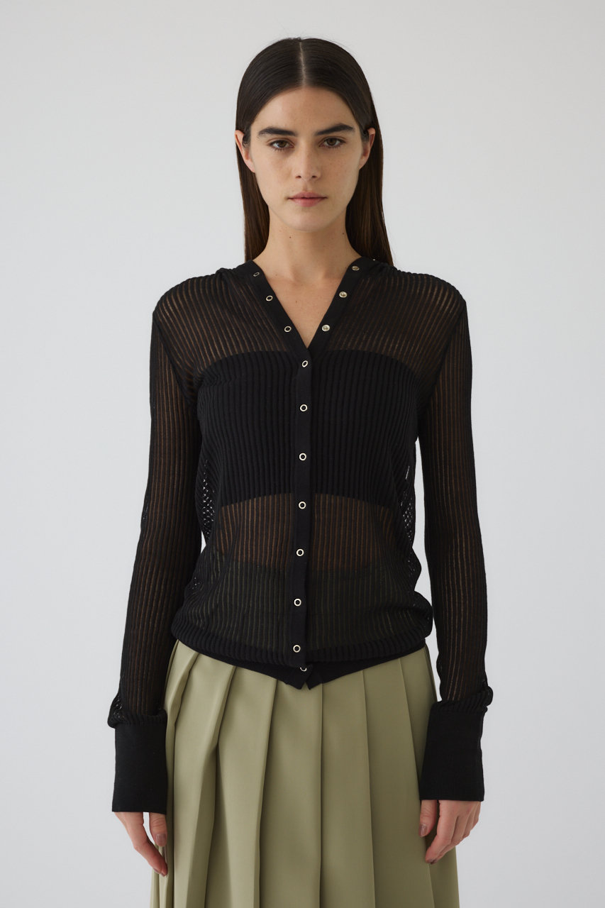 リムアーク/RIM.ARKのSheer ribbed hoodie/フーディ(ブラック/460ISL70-0811)