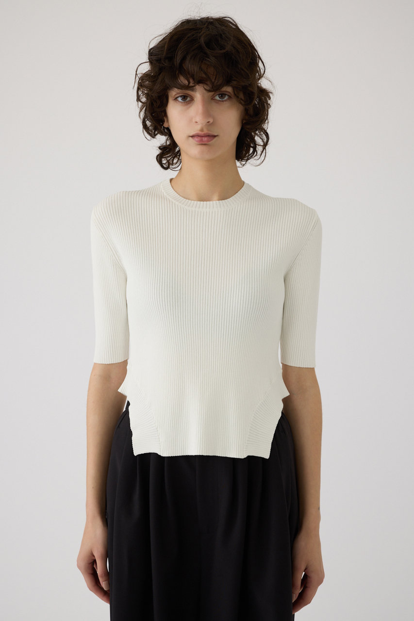 RIM.ARK Round hem knit tops/ニット (ホワイト, 38) リムアーク ELLE SHOP RIM.ARK Round hem knit tops/ニット (ホワイト, 38) リムアーク ELLE SHOP