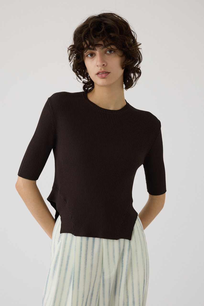 RIM.ARK Round hem knit tops/ニット (ブラウン, 38) リムアーク ELLE SHOP RIM.ARK Round hem knit tops/ニット (ブラウン, 38) リムアーク ELLE SHOP