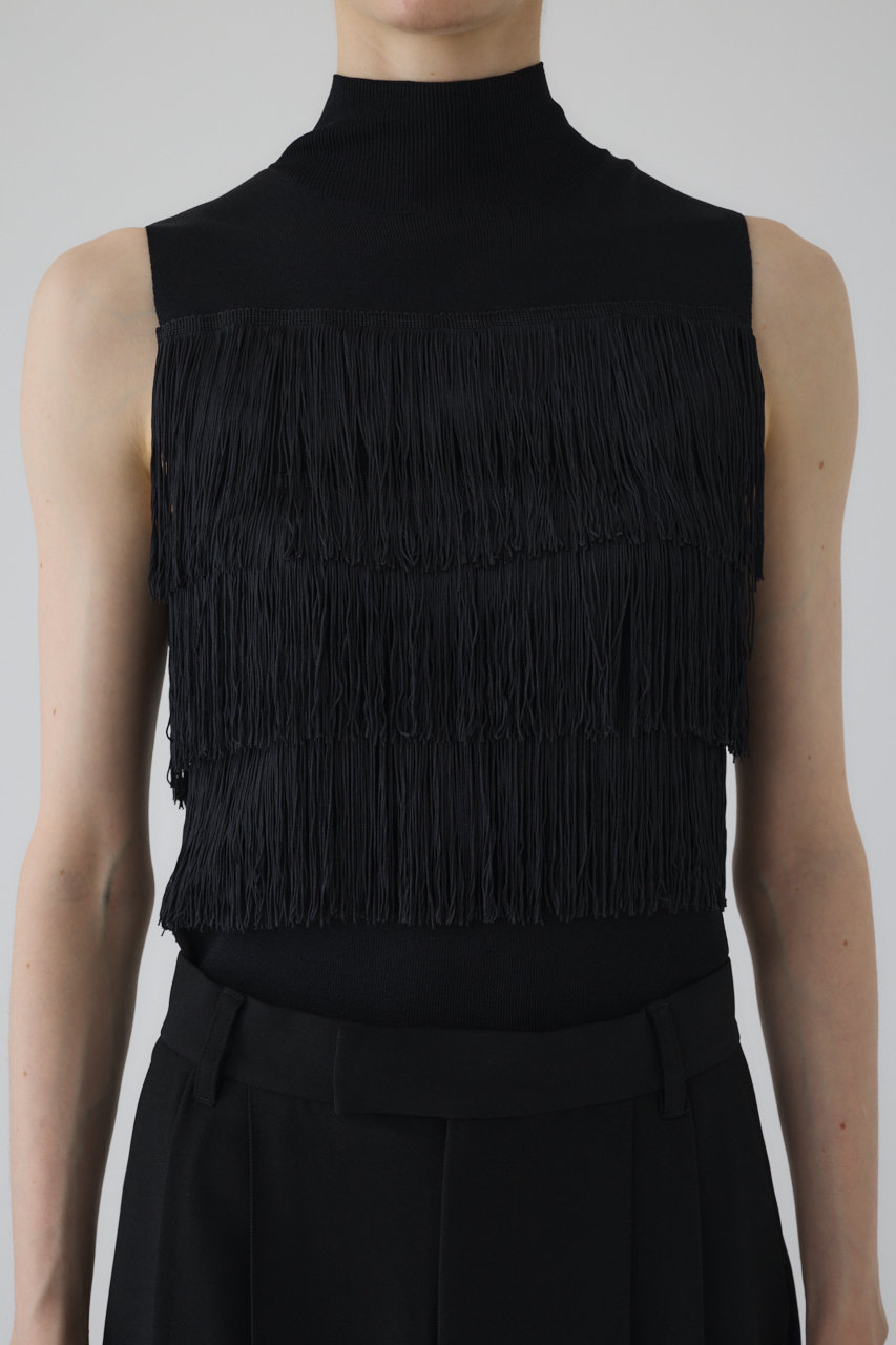 RIM.ARK(リムアーク)｜Fringe N/S knit tops/ニット/ブラック の