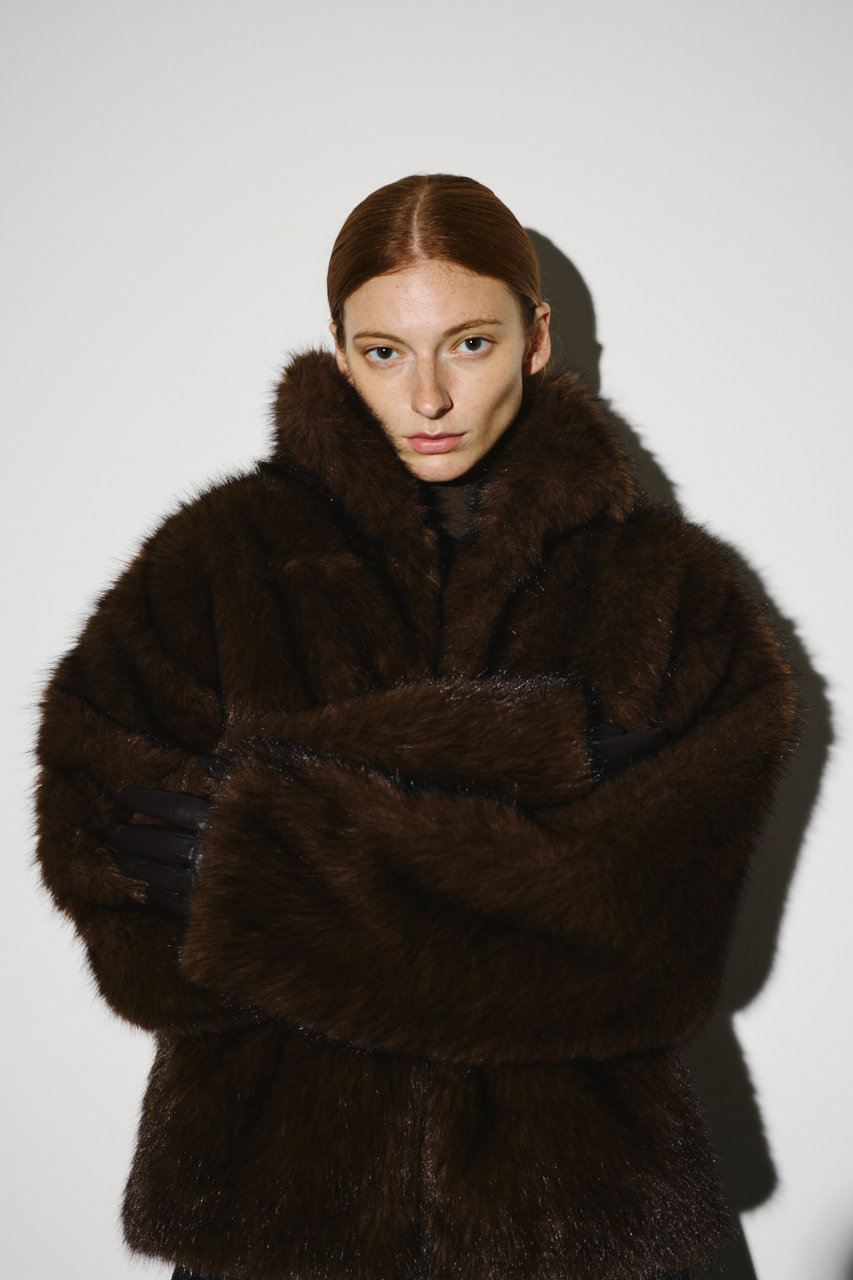 RIM.ARK High collar faux fur jacket/ジャケット (ブラウン, FREE) リムアーク ELLE SHOP RIM.ARK High collar faux fur jacket/ジャケット (ブラウン, FREE) リムアーク ELLE SHOP