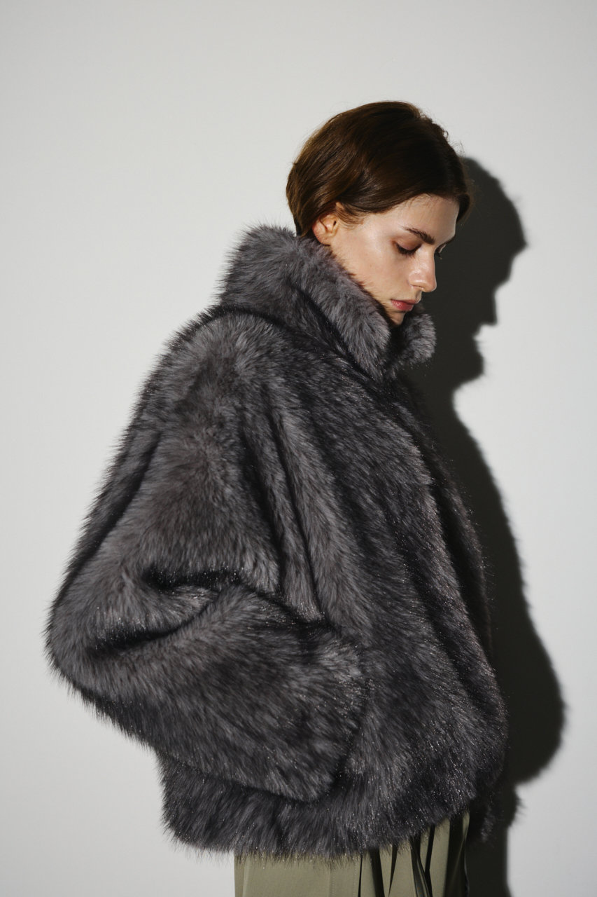 RIM.ARK High collar faux fur jacket/ジャケット (グレー, FREE) リムアーク ELLE SHOP RIM.ARK High collar faux fur jacket/ジャケット (グレー, FREE) リムアーク ELLE SHOP