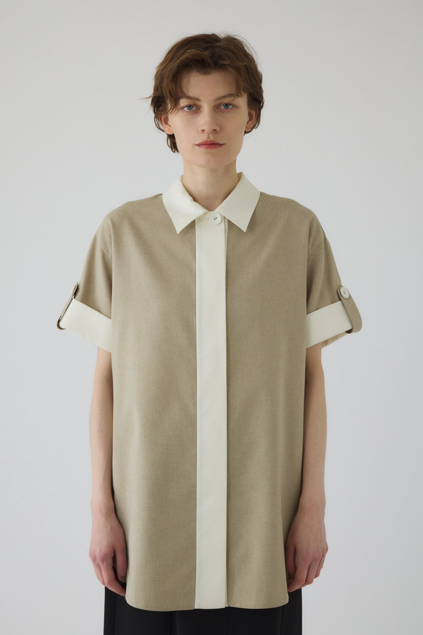 RIM.ARK Linen like rugby SH/シャツ (ベージュ, FREE) リムアーク ELLE SHOP RIM.ARK Linen like rugby SH/シャツ (ベージュ, FREE) リムアーク ELLE SHOP