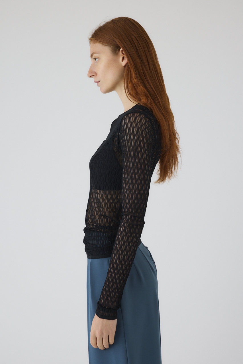 RIM.ARK(リムアーク)｜Lace knitting tops/トップス/ブラック の通販
