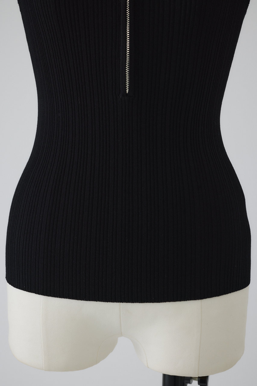 RIM.ARK(リムアーク)｜Rib zipper knit tops/ニット/ブラック の