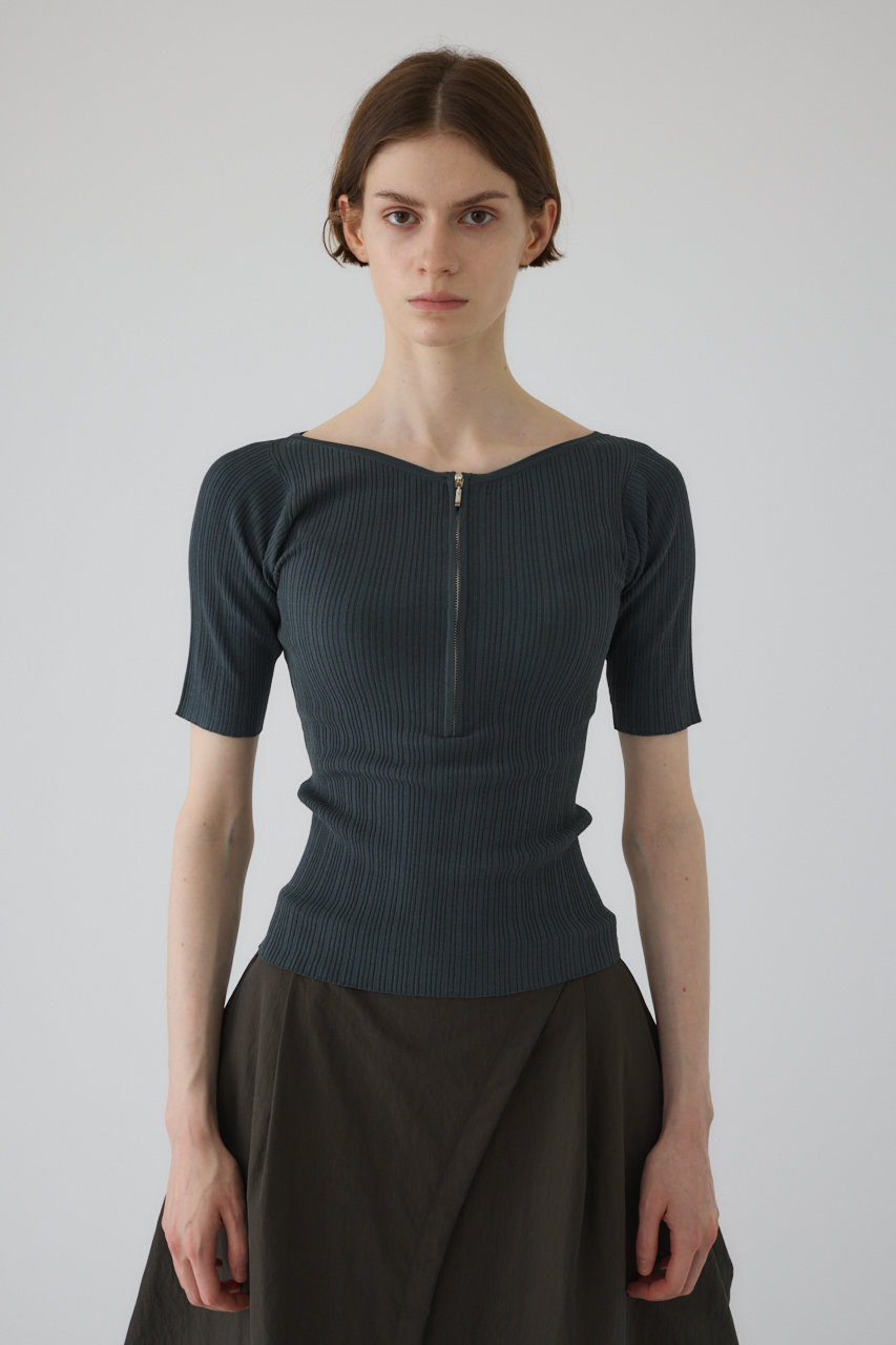 RIM.ARK Rib zipper knit tops/ニット (グレー, FREE) リムアーク ELLE SHOP RIM.ARK Rib zipper knit tops/ニット (グレー, FREE) リムアーク ELLE SHOP