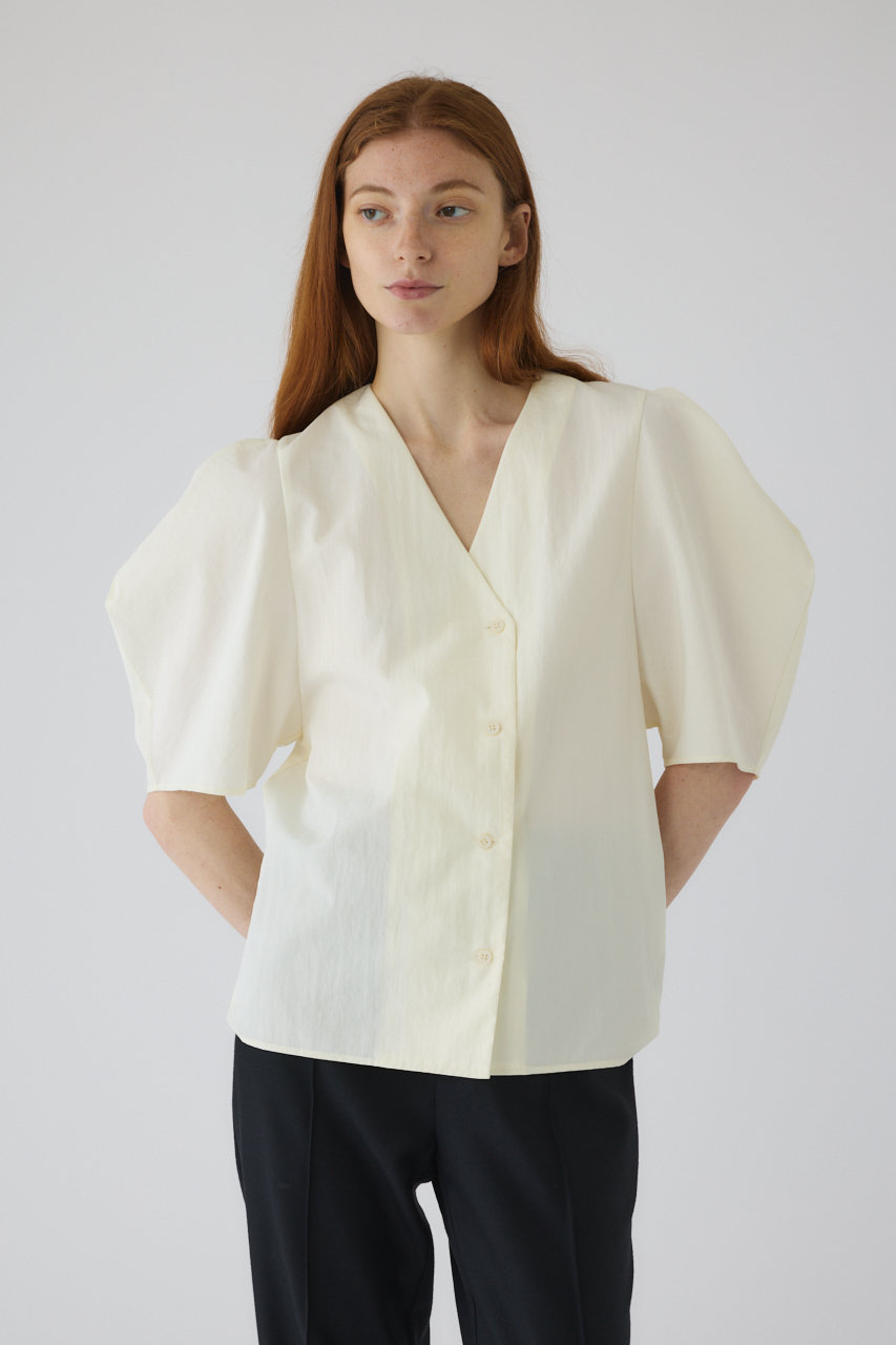 RIM.ARK(リムアーク)｜Volume sleeve v-neck SH/シャツ/ホワイト の 