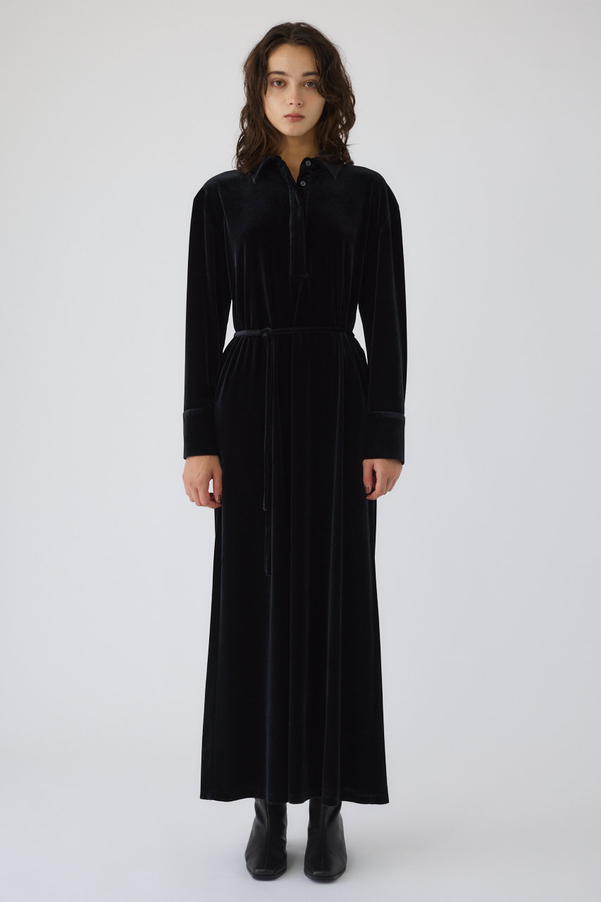 RIM.ARK(リムアーク)｜Velour shirt dress/シャツドレス/ブラック の