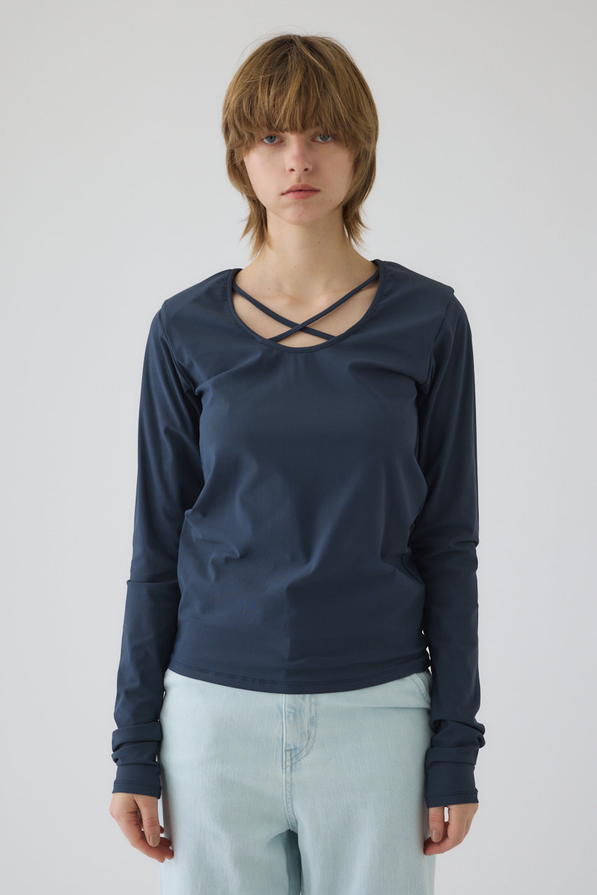 リムアーク/RIM.ARKの【3/4 11:00販売開始】Cross strap skin tops/トップス(グレー/460JSS80-1071)