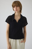 Linen mix open collar tops/トップス