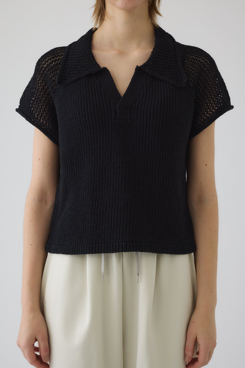 RIM.ARK ノースリーブ ニットトップス 黒 レディース 春夏 RIM.ARK | Toggle motif knit tops (KNITWEAR ) |RIM.ARK ONLINE STORE