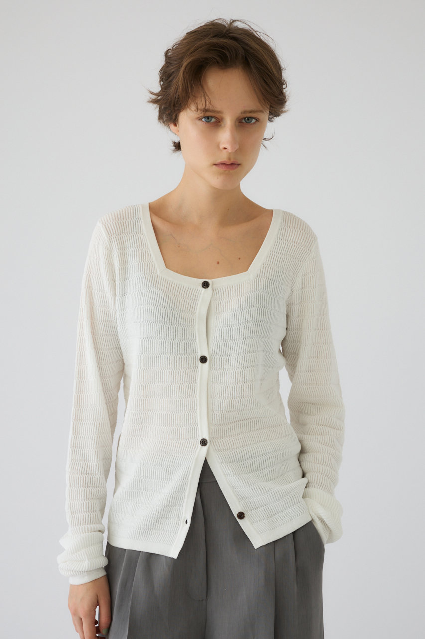 リムアーク/RIM.ARKの【5/1 10:00販売開始】Tuck rib knit CD/ニットカーディガン(ホワイト/460JSS70-1131)