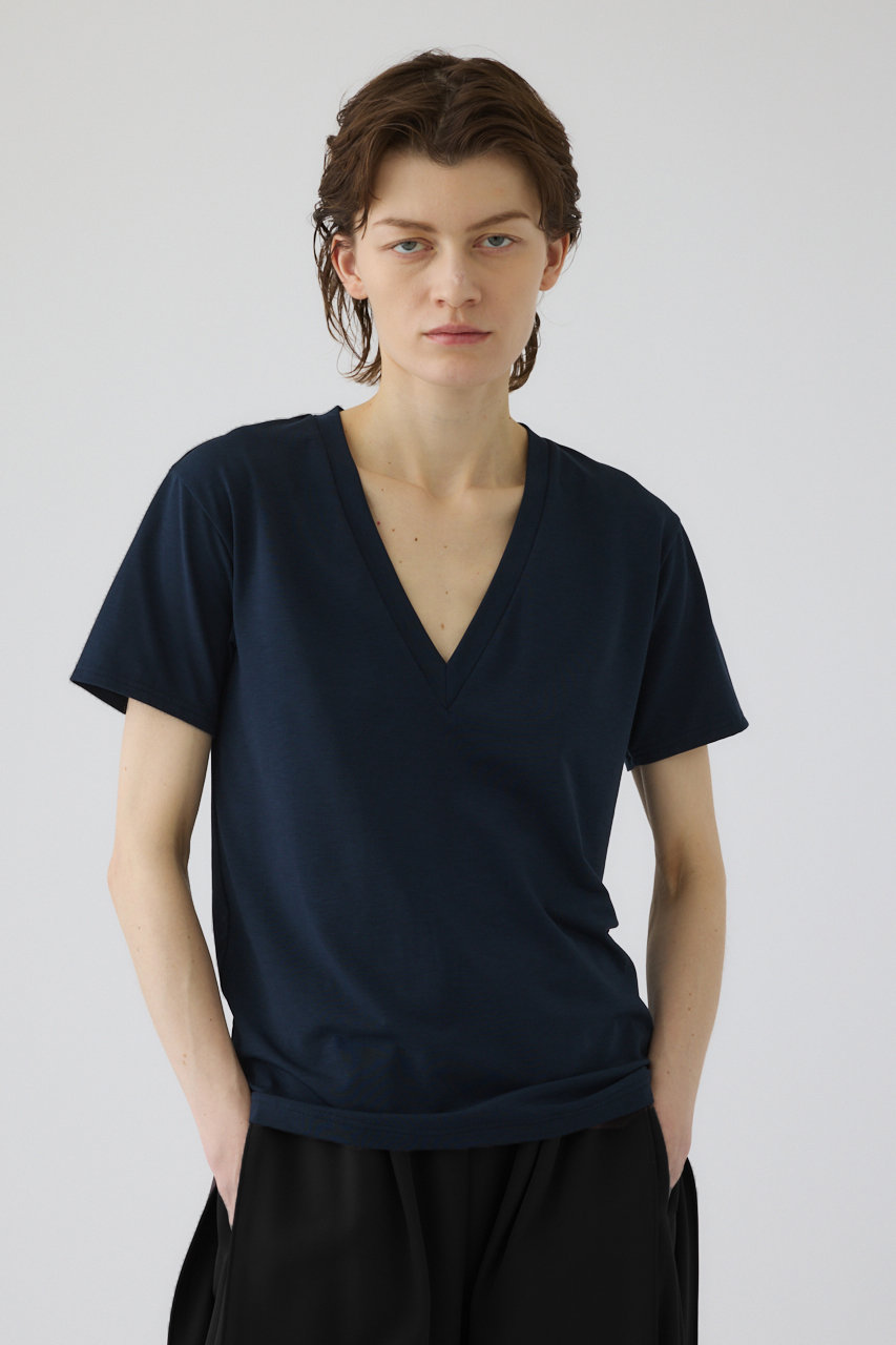 RIM.ARK Smooth texture v-neck tee/Tシャツ (ネイビー, FREE) リムアーク ELLE SHOP