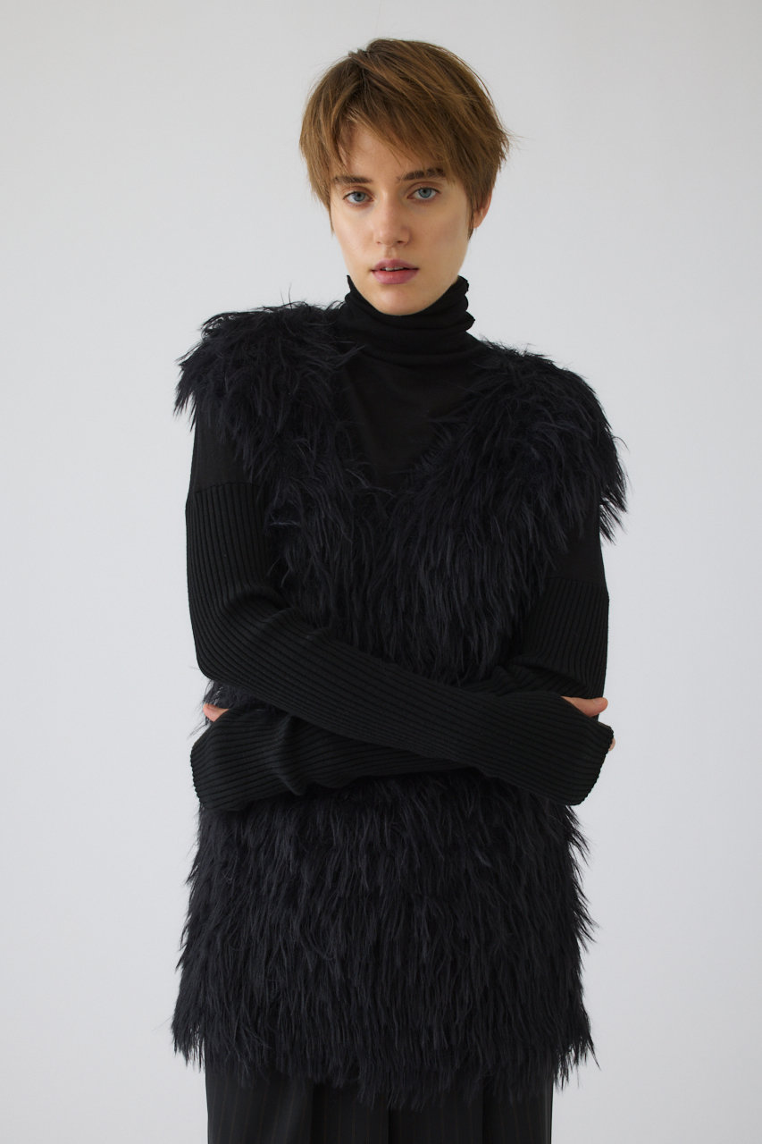 RIM.ARK Fuzzy Knit Tunic Vest/ベスト (ブラック, FREE) リムアーク ELLE SHOP