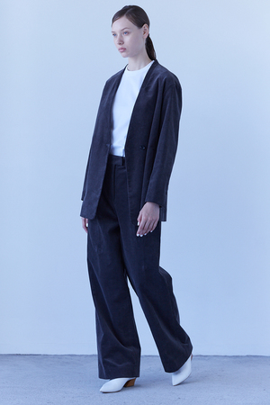 Scye ネイビー コーデュロイ ノーカラー ジャケット Scye ネイビー コーデュロイ ノーカラー ジャケット Scye