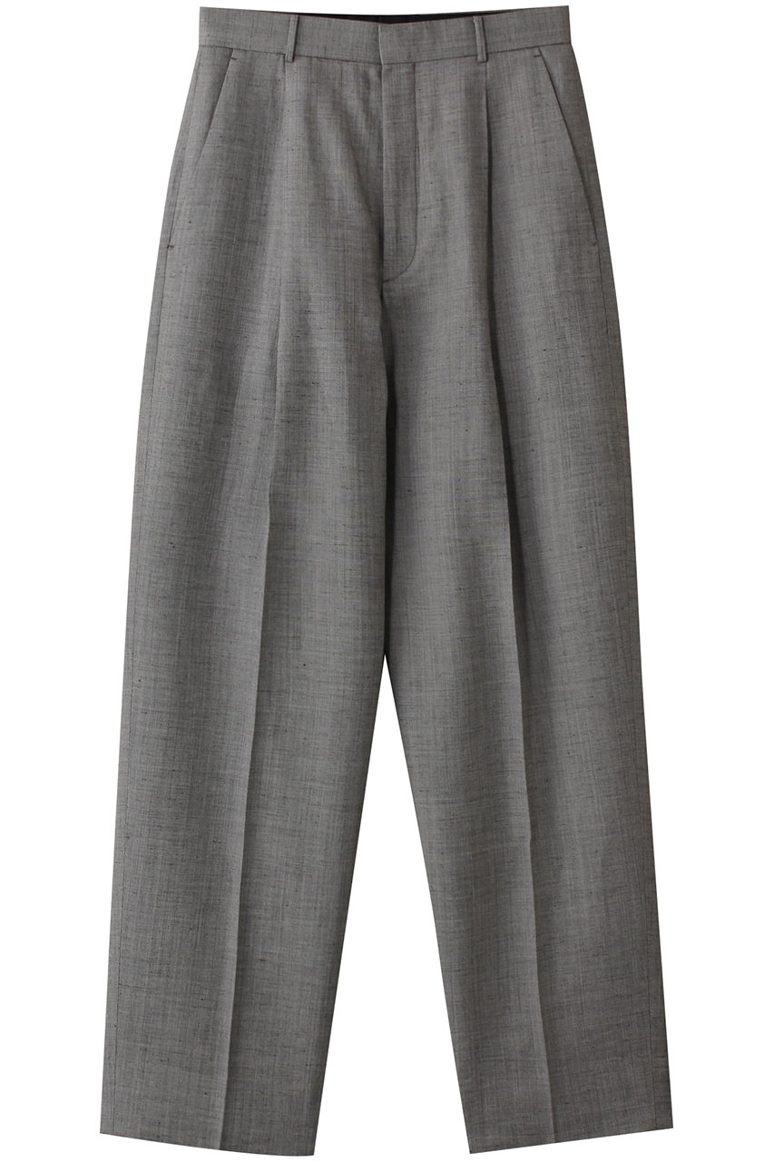 WOOL LINEN SHARKSKIN テーパード タックパンツ