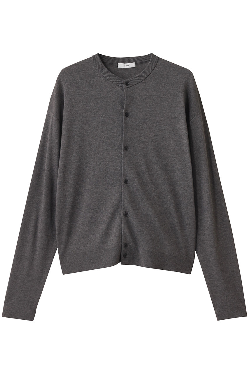 ATON GARMENT DYED CASHMERE SILK クルーネックカーディガン (チャコールグレー, 2) エイトン ELLE SHOP ATON GARMENT DYED CASHMERE SILK クルーネックカーディガン (チャコールグレー, 2) エイトン ELLE SHOP