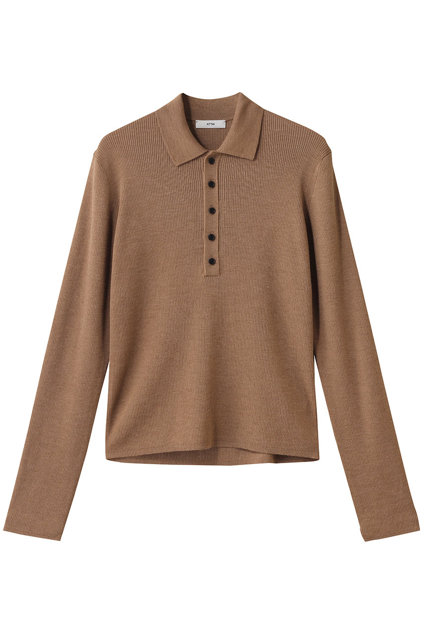 ATON RAMIE WOOL リブポロセーター (ベージュ, 2) エイトン ELLE SHOP ATON RAMIE WOOL リブポロセーター (ベージュ, 2) エイトン ELLE SHOP