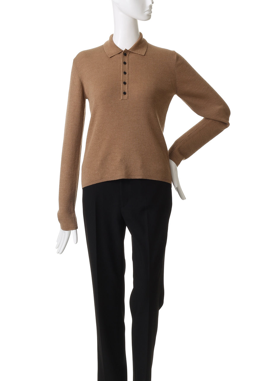 ATON(エイトン)｜RAMIE WOOL リブポロセーター/ベージュ の通販