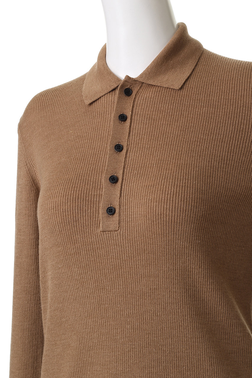 ATON(エイトン)｜RAMIE WOOL リブポロセーター/ベージュ の通販