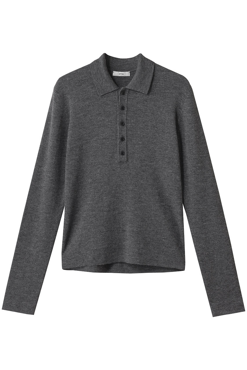 ATON RAMIE WOOL リブポロセーター (チャコールグレー, 2) エイトン ELLE SHOP ATON RAMIE WOOL リブポロセーター (チャコールグレー, 2) エイトン ELLE SHOP