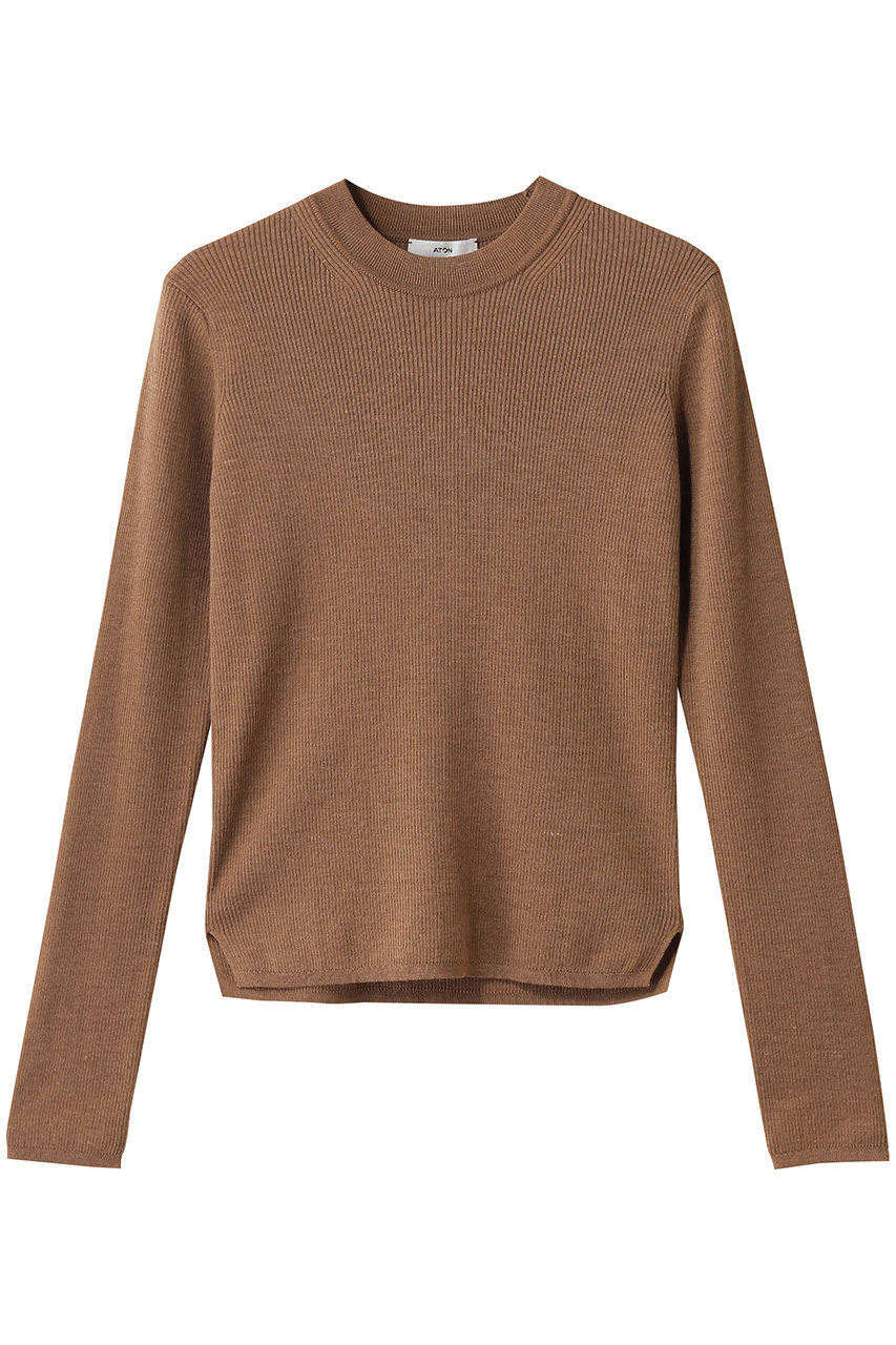 ATON RAMIE WOOL リブモックネックセーター (ベージュ, 2) エイトン ELLE SHOP ATON RAMIE WOOL リブモックネックセーター (ベージュ, 2) エイトン ELLE SHOP