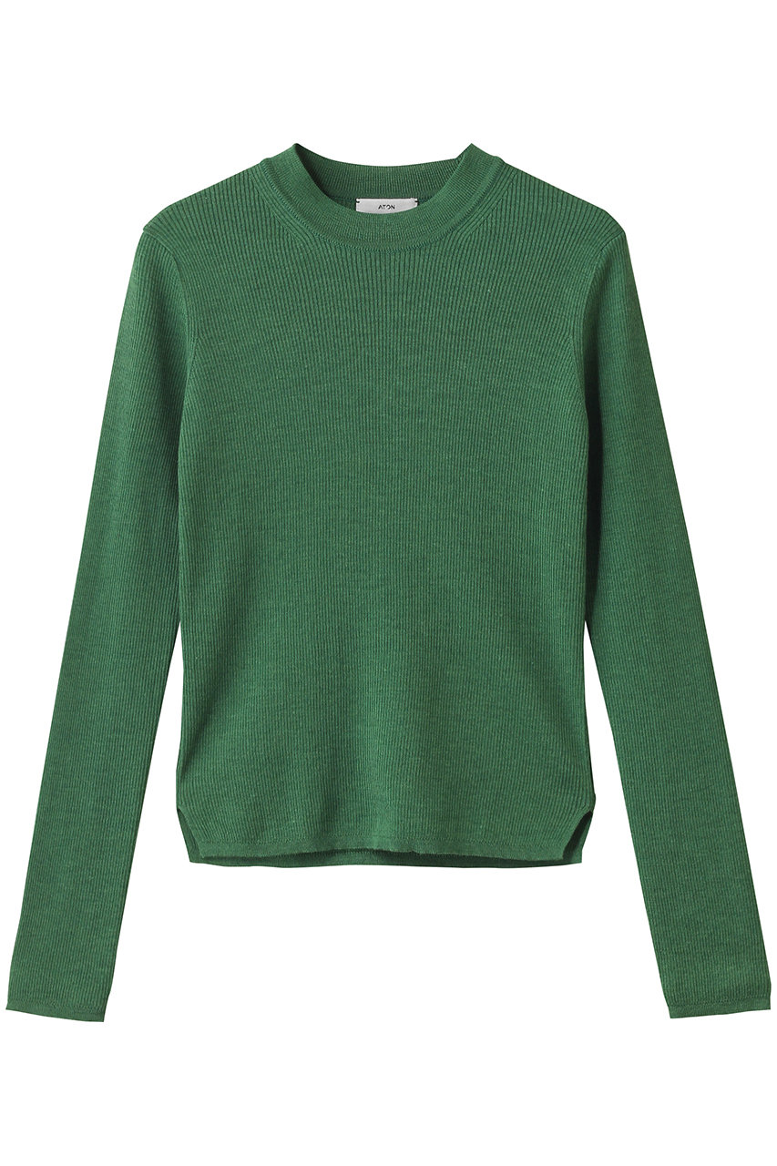 ATON RAMIE WOOL リブモックネックセーター (グリーン, 2) エイトン ELLE SHOP ATON RAMIE WOOL リブモックネックセーター (グリーン, 2) エイトン ELLE SHOP